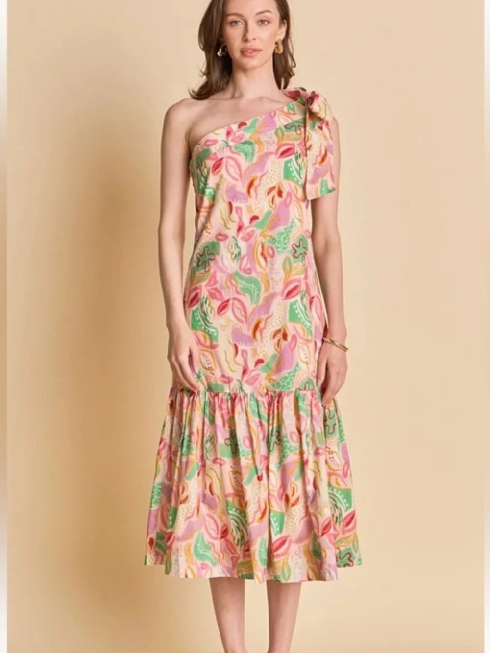 Tuckernuck Hyacinth House Floral One Shoulder Sundress Pink & Orange Bold Siz